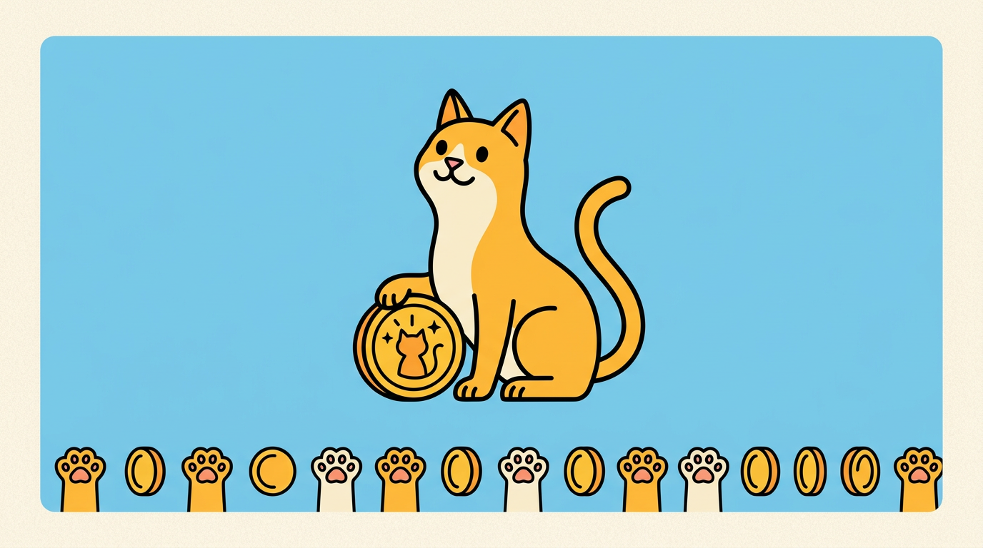 an idea cat sitting next to a coin